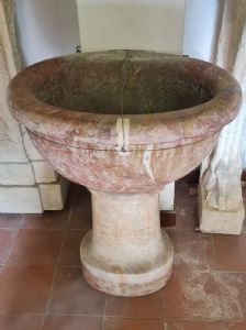 Oval breccia marble fountain